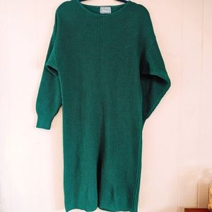M-L Vintage 80s Emerald Green Shaker Knit Sweater Dress